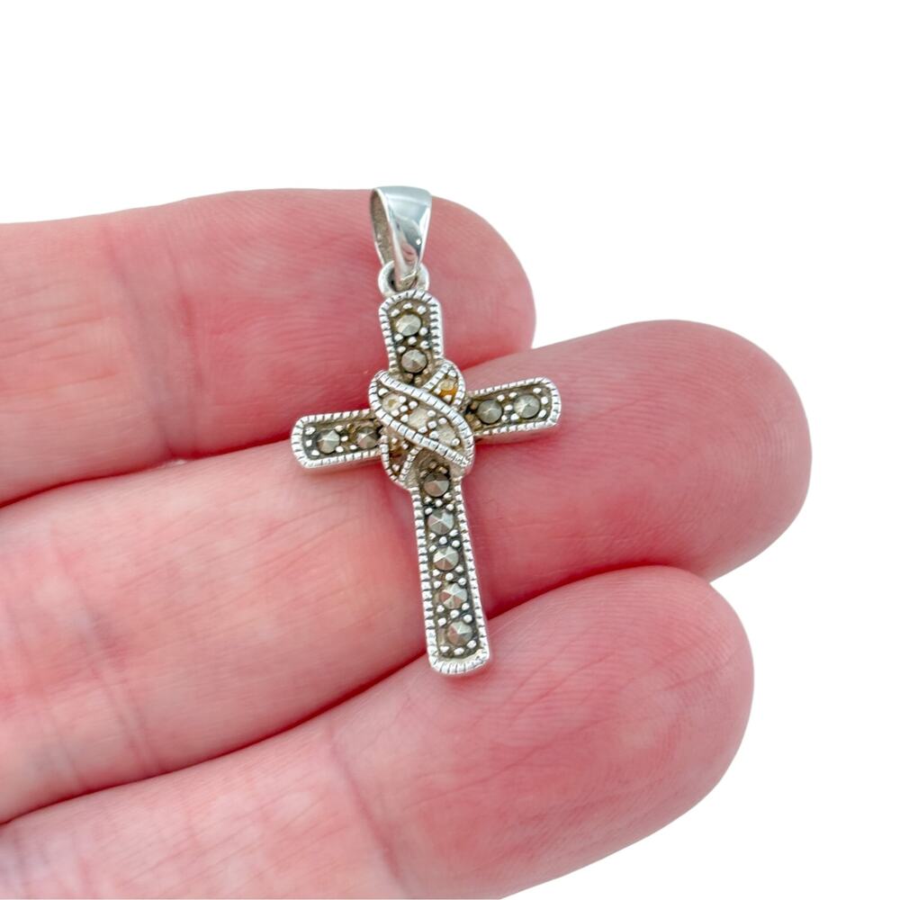 Vintage Sterling Silver 925 Marcasite Cross Pendant